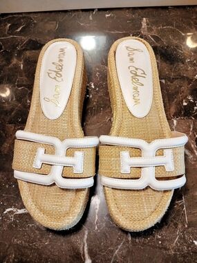 Sam Edelman Platform Slide Sandal Tan & White